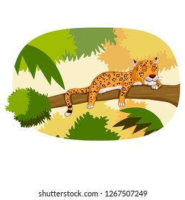 Wild animal Leopard in jungle forest background in vector