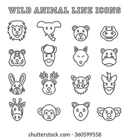 wild animal line icons, mono vector symbols