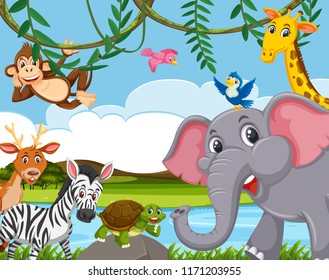 Wild animal living next to the river illustration