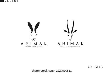 Wild animal logo. Isolated antelope and rabbit on white background. Cute animal vector