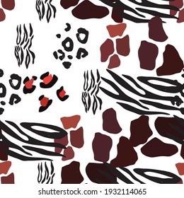 Wild animal mix seamless pattern. Jaguar, zebra, giraffe, tiger and cheetah print. Abstract Vector illustration. Fabriq or wrapping paper design
