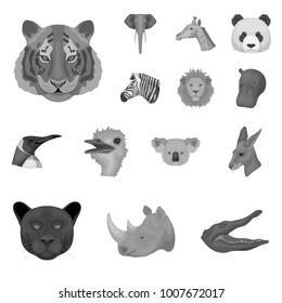 Wild animal monochrome icons in set collection for design. Mammal and bird vector symbol stock web illustration.