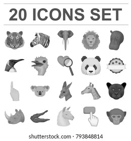 Wild animal monochrome icons in set collection for design. Mammal and bird vector symbol stock web illustration.