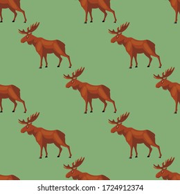 wild animal moose seamless pattern on green background vector illustration