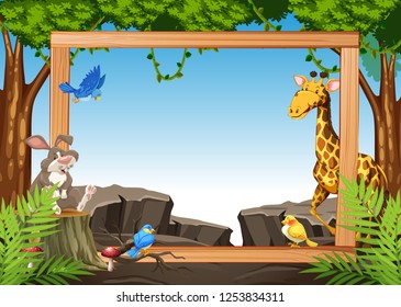 Wild animal on nature frame illustration
