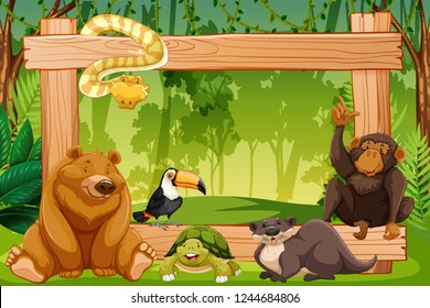 WIld animal on wooden frame illustration