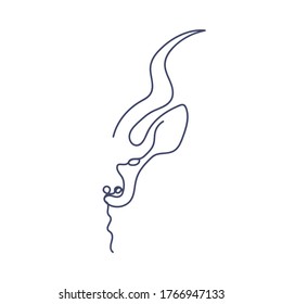 Wild animal in one line. Continuous of  antelope with a big horn. Bull logo in minimalism style. Hand-drawn symbol of deer head. Vector illustration, isolated