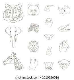 Wild animal outline icons in set collection for design. Mammal and bird vector symbol stock web illustration.