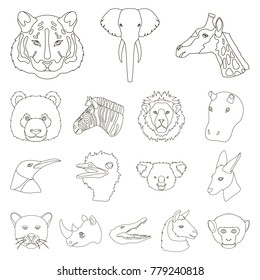 Wild animal outline icons in set collection for design. Mammal and bird vector symbol stock web illustration.