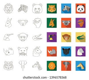 Wild animal outline,flat icons in set collection  design. Mammal and bird vector symbol stock web illustration.