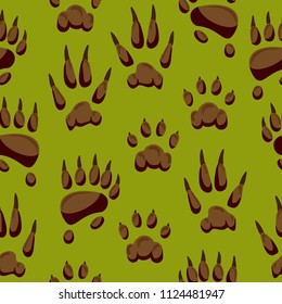 Wild animal paw hand steps vector animalistic pets claw or of cat or dog and pawed bear or monkey foot illustration pawky mammals set seamless pattern background