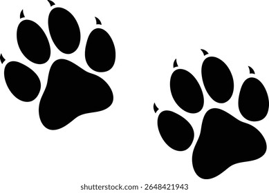 Impressão de patas animais selvagens com garras - Silhueta preta Faixas de urso ou lobo para a natureza selvagem, floresta, caça, aventura, ou projetos temáticos da natureza - Vetor gráfico para cartazes ou vestuário