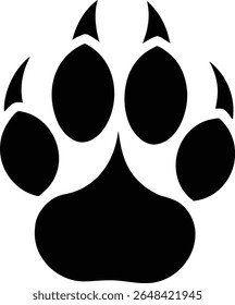 Impressão de patas animais selvagens com garras - Silhueta preta Faixas de urso ou lobo para a natureza selvagem, floresta, caça, aventura, ou projetos temáticos da natureza - Vetor gráfico para cartazes ou vestuário