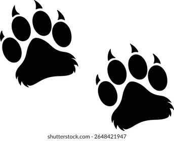 Wild Animal Paw Prints with Claws – Black Silhouette Tracks of Bear or Wolf for Wilderness, Forest, Hunting, Adventure, or Nature-Themed Designs – Vector Graphic for Signage or Apparel