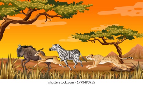 Wild Animal Running Savanna Illustration