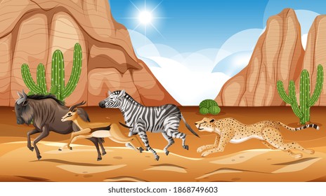 Wild animal running Savanna illustration