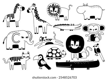 Wild animal. Savannah and jungle. Hand drawn vector line illustration