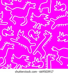 Wild Animal Seamless Pattern Kids Hand Drawing Illustration