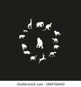 Wild Animal set icon, Vector, Tiger, Lion, Rhino, Ostrich, Fox, Camel, Giraffe, Cangaroo, ape, Deer, Elephant, panther, moose,  Vector  Note: Totally Editable 