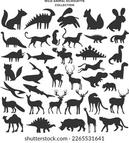 Wild animal set silhouette vector