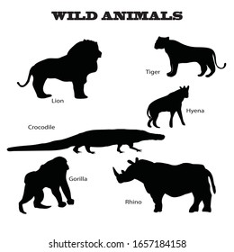 wild animal set vector icon silhouette. wildlife icon isolated.