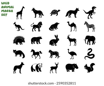 Wild animal silhouette mega set collection on white background