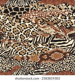 Wild animal skins abstract patchwork wallpaper grunge vector seamless pattern for fabric shirt card cloth tablecloth pillow