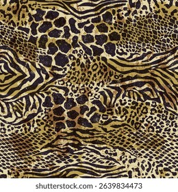Wild animal skins abstract patchwork wallpaper grunge vector seamless pattern for fabric shirt card cloth tablecloth pillow