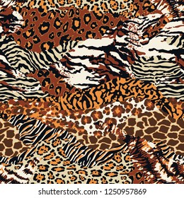 Wild animal skins patchwork wallpaper abstract  fur seamless vector pattern