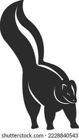 Wild animal skunk. Black and white silhouette of an animal. Vector illustration.