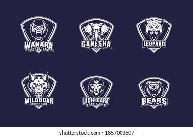 wild animal sports mascot icon shield  with aggressive expression white color vector icon