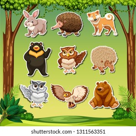 Wild animal sticker tehmplate illustration