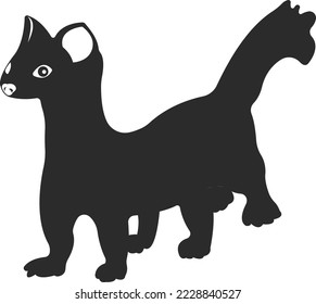 Wild animal stoat. Black and white silhouette of an animal. Vector illustration.