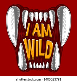 i am wild animal teeth gnashers tee shirt print graphic design