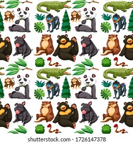 Wild animal and tree seamless pattern illustration