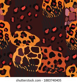 Wild animal vector seamless pattern. Jaguar, leopard, zebra, giraffe, tiger and cheetah print. Abstract background Textile