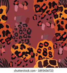 Wild animal vector seamless pattern. Jaguar, leopard, zebra, giraffe, tiger and cheetah print. Abstract background Textile