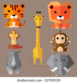 wild animal vector set in flat design, vector illustration