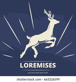 Wild animal vintage poster with deer and grunge elements. Grunge wildlife sketch deer. Vector illustration
