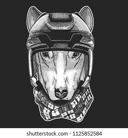 Wild animal wearing hockey helmet. Print for t-shirt design.