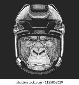 Wild animal wearing hockey helmet. Print for t-shirt design.