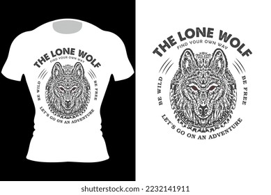 Wild animal Wolf custom t-shirt black and white vector logo.