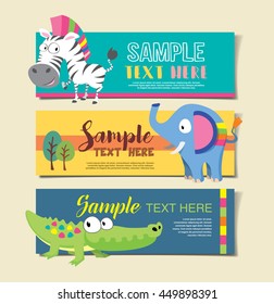 Wild animal zoo banner vector cartoon set. Jungle animals pets. Vector animals.