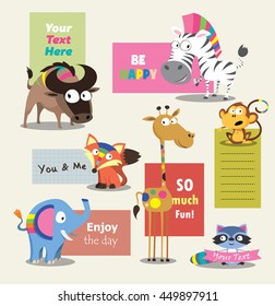 Wild animal zoo template vector cartoon set. Jungle animals pets. Vector animals.