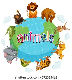 Wild animals around the world illustration