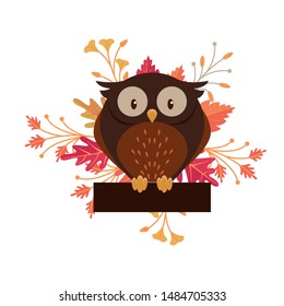 Wild animals and autumn cartoons owl and leaves vector illustration graphic design