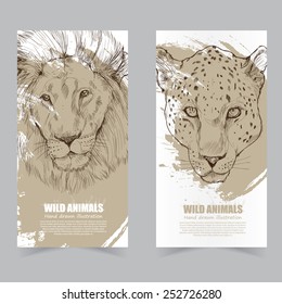 Wild animals banners. drawing vector.