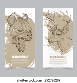 Wild animals banners. drawing vector.