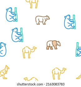 Wild Animals, Birds And Insects Vector Seamless Pattern Color Line Illustration