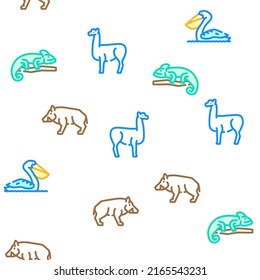 Wild Animals, Birds And Insects Vector Seamless Pattern Color Line Illustration